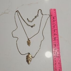 Gold Feather Pendant Layered Necklace Set